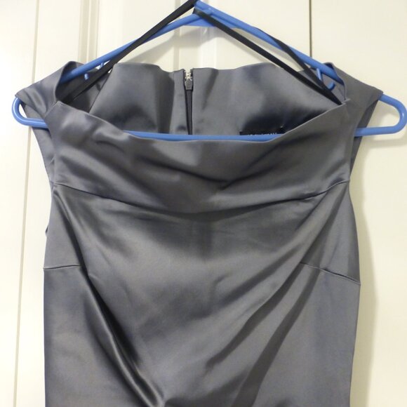 NWT LE CHATEAU gunmetal gray satin sleeveless midi dress - Picture 2 of 10